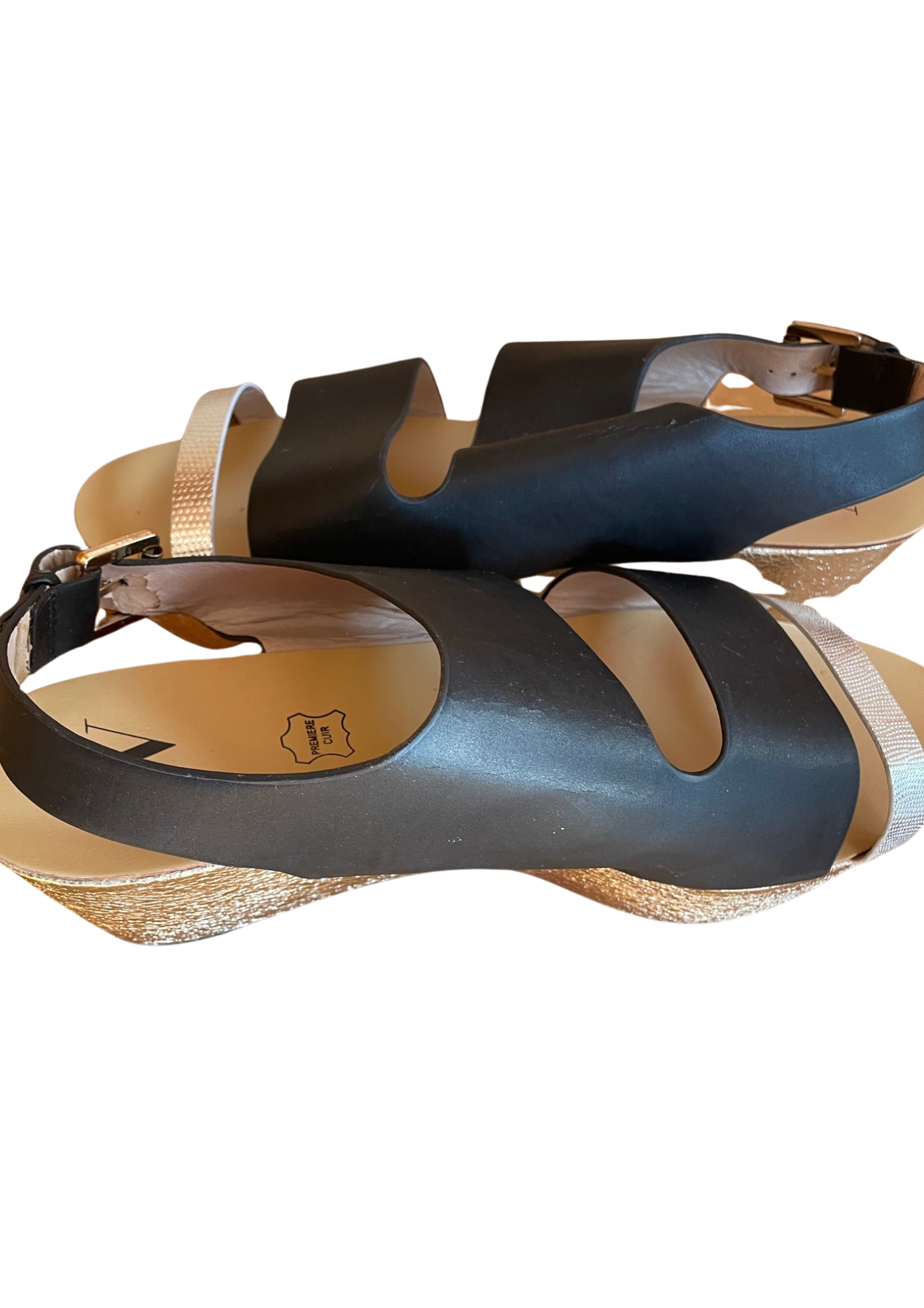 🖤 Sandales Compensées Cuir Noir Pointure 41 🖤