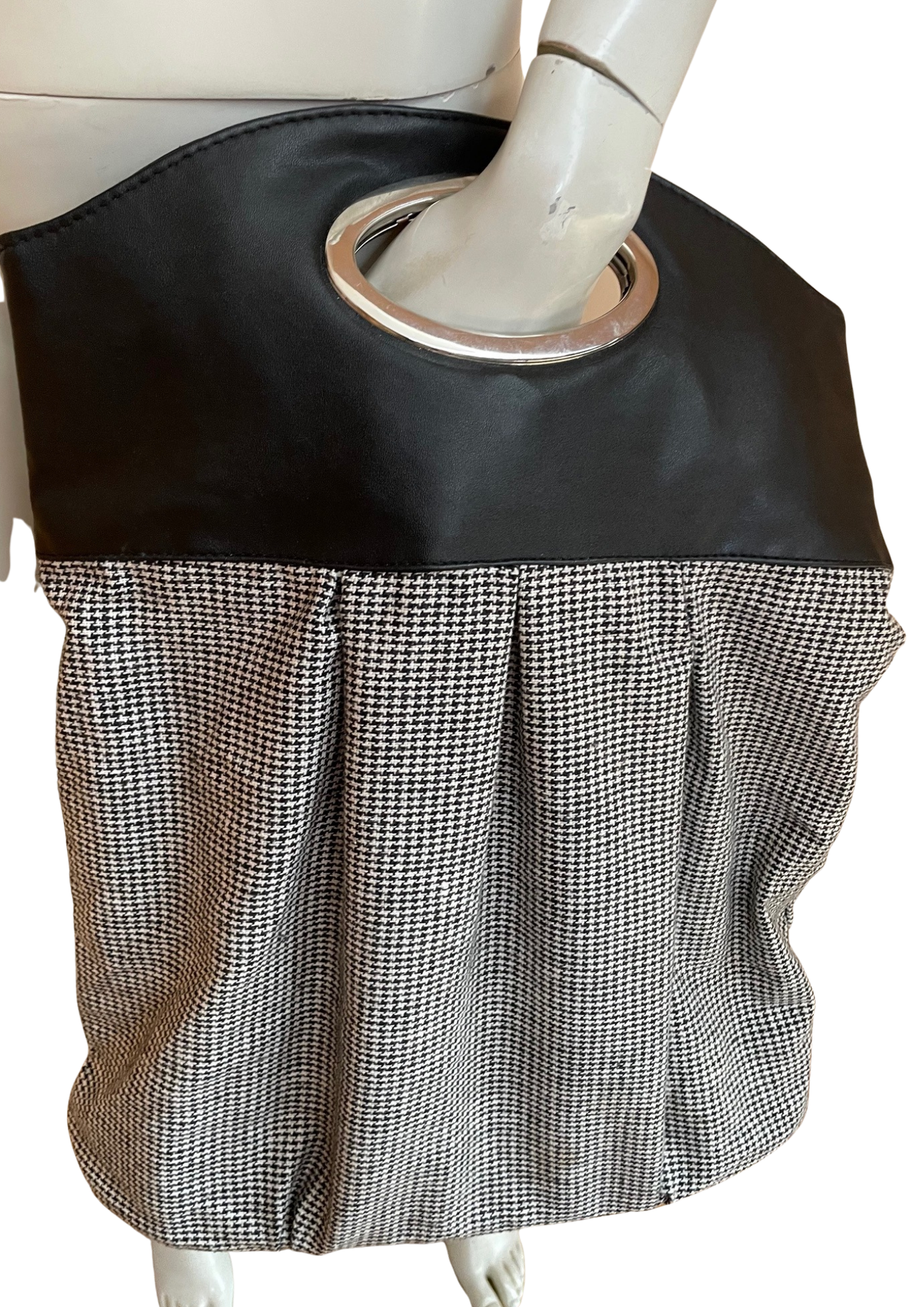 👜 Sac bicolore à motif pied-de-poule et anses métal argenté 🖤
