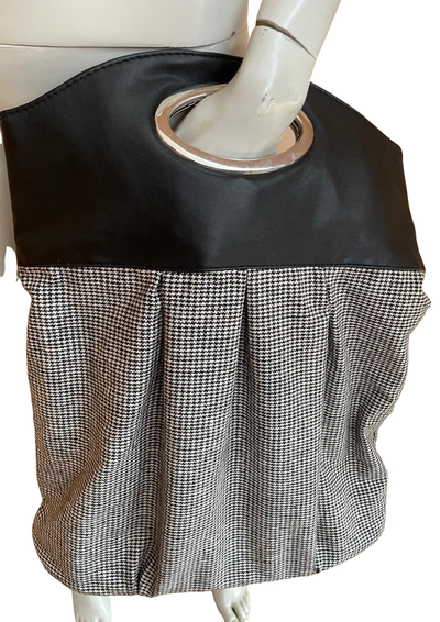 👜 Sac bicolore à motif pied-de-poule et anses métal argenté 🖤