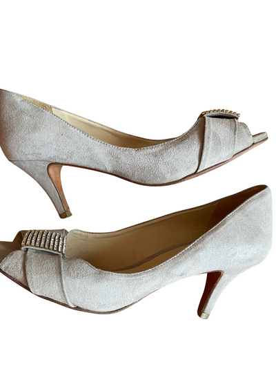 ✨ Escarpins ouverts à strass – Pointure 40, daim gris clair ✨