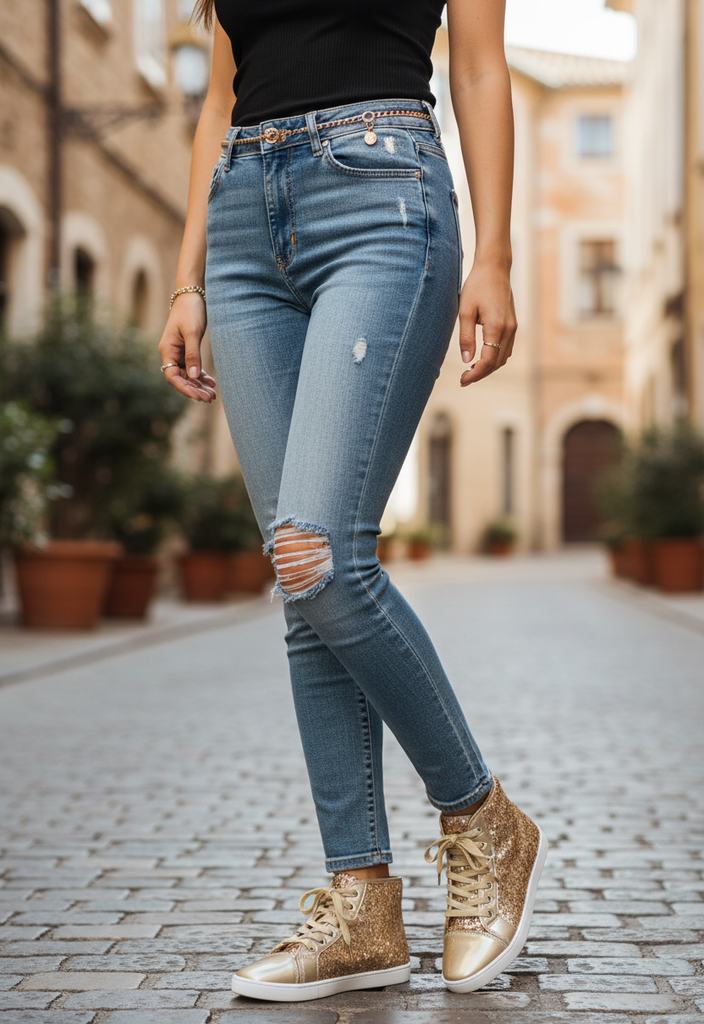 🌟 Baskets dorées à paillettes Pointure 40 🌟