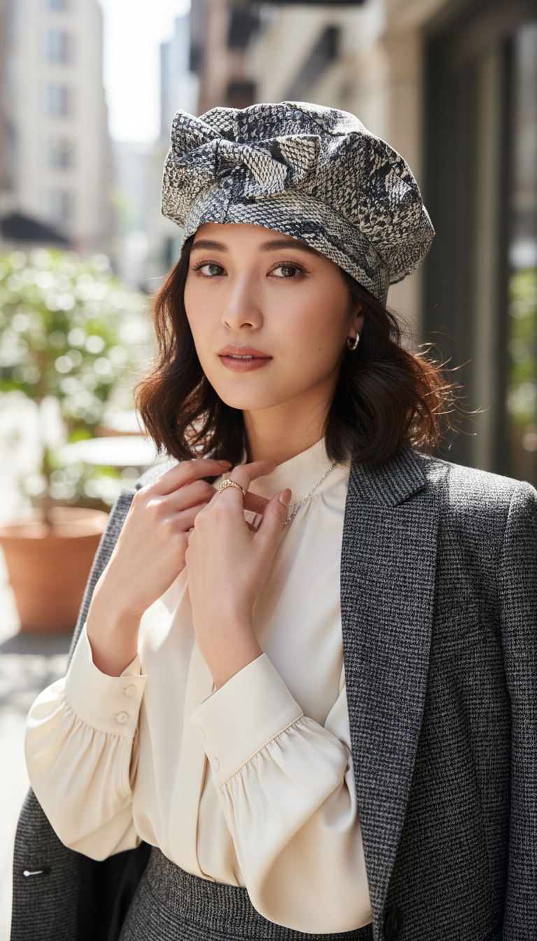 🧢 Béret python avec nœud – Taille 55