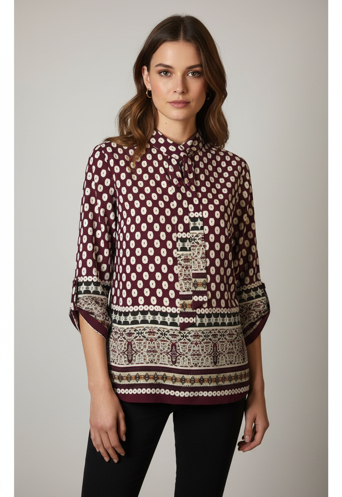 🍷 Blouse Élégance Bohème &  Motifs Raffinés Taille 40 ✨