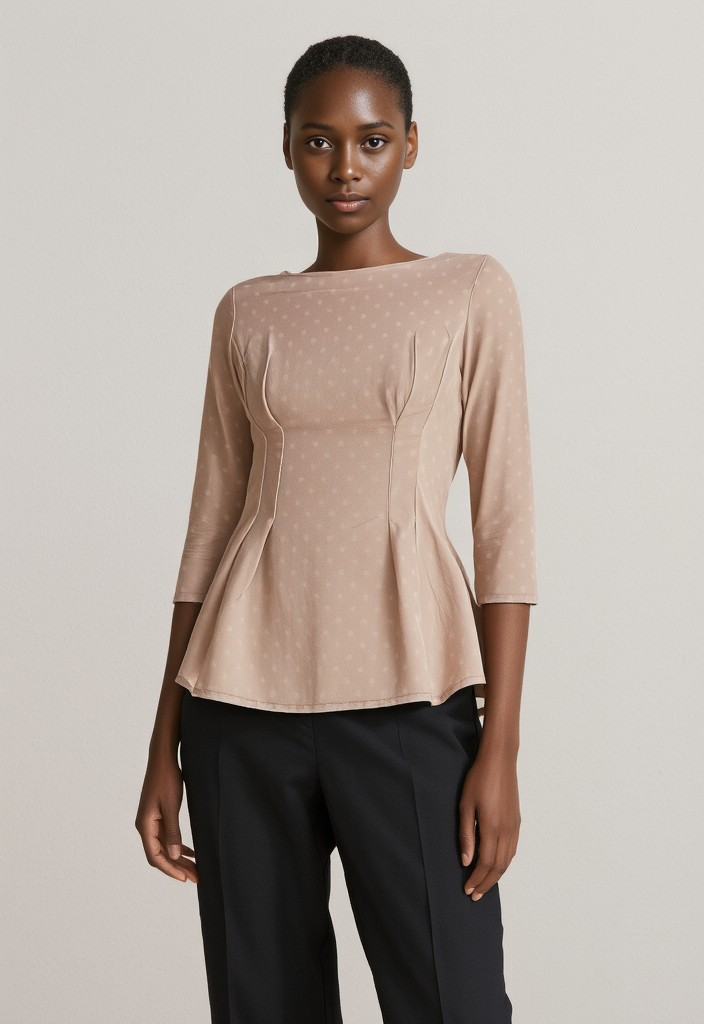 🌸 Blouse beige rosé en soie à pois - Taille 34