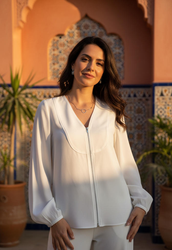 ✨ Blouse zippée crème – Taille 40 ✨