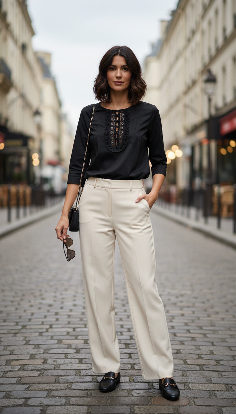 ✨ Blouse noire avec plastron brodé Taille 36 ✨