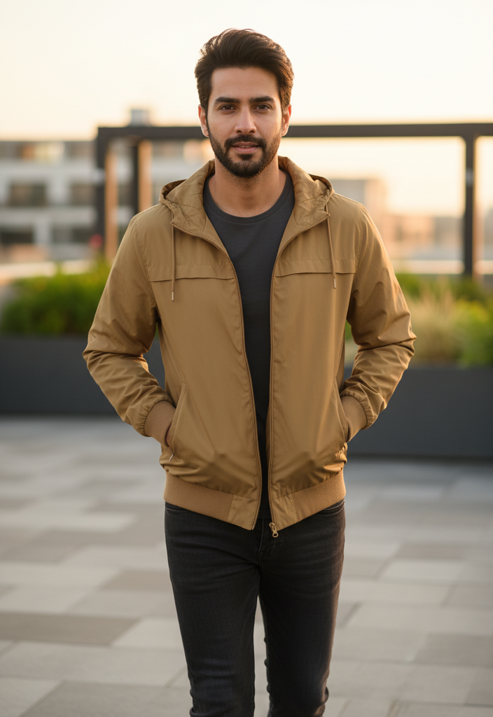 🧥 Blouson camel à capuche doublé – Style urbain Taille M 🧡