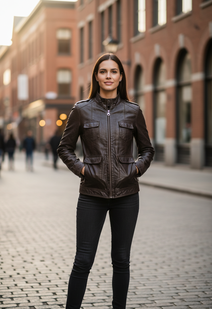 ✨🧥 Blouson en cuir d’agneau – Marron foncé Taille 38 ✨