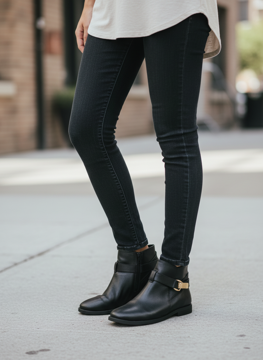 🖤 Boots noires à boucles dorées en cuir – Pointure 36 👢✨