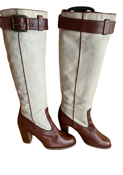 👢 Superbes bottes en cuir et toile Pointure 39 👢