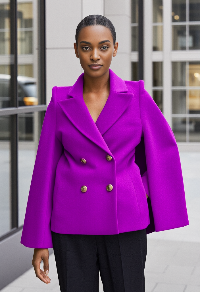 🌟 Cape manteau violette en laine mélangée Taille 40 🌟