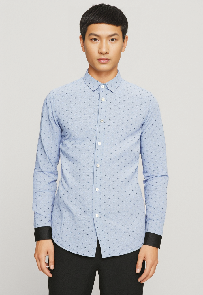 🌟 Chemise à motifs bleu clair Taille S 👔✨