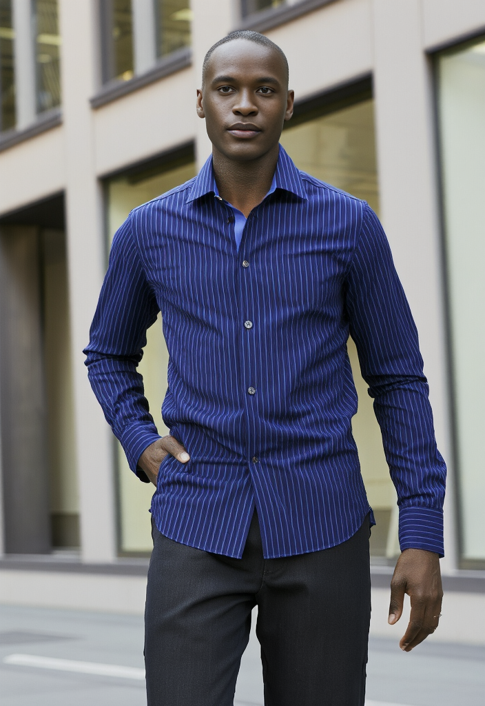 Chemise rayée bleu nuit & ciel 👔💙 – Taille S
