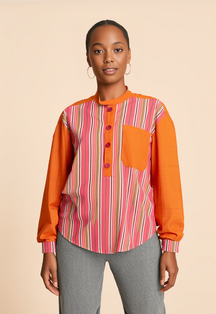 🌈 Chemise à rayures colorées en soie sauvage et coton Taille 42 🌈