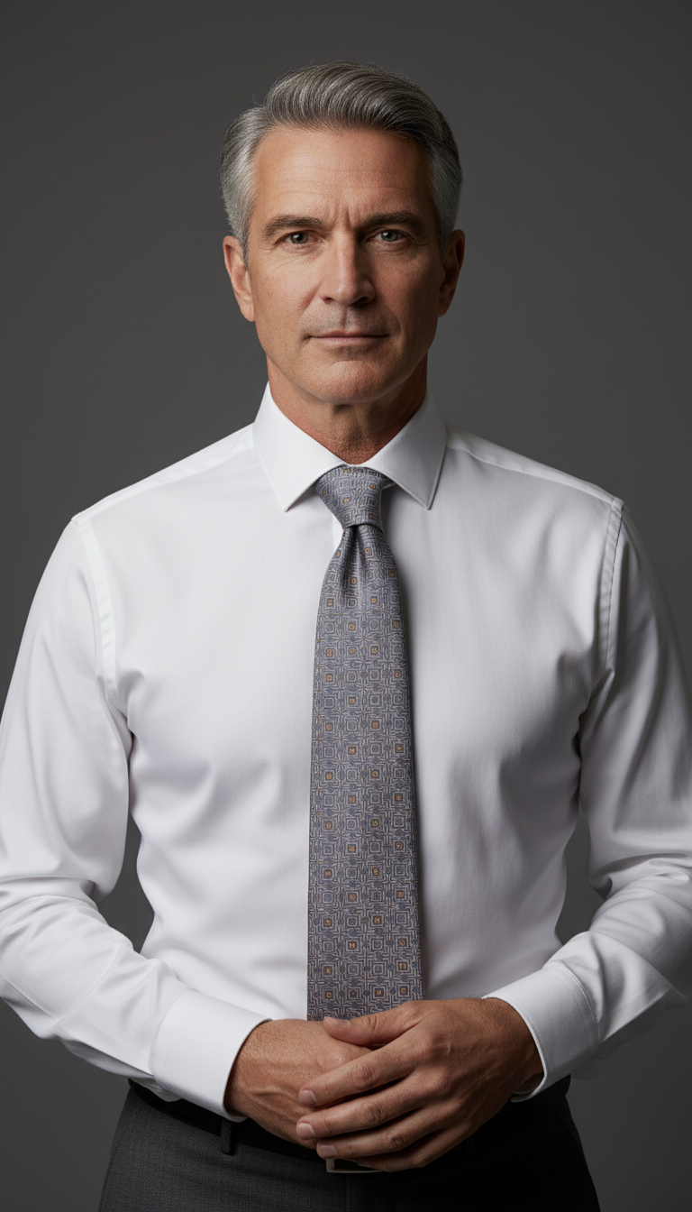 ✨ Cravate en soie – Motifs géométriques gris & jaune ✨