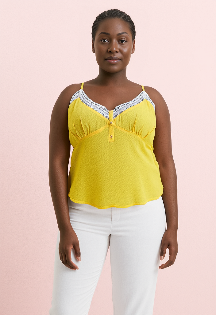 💛 Top lingerie jaune & dentelle blanche - Taille 44 (Neuf)
