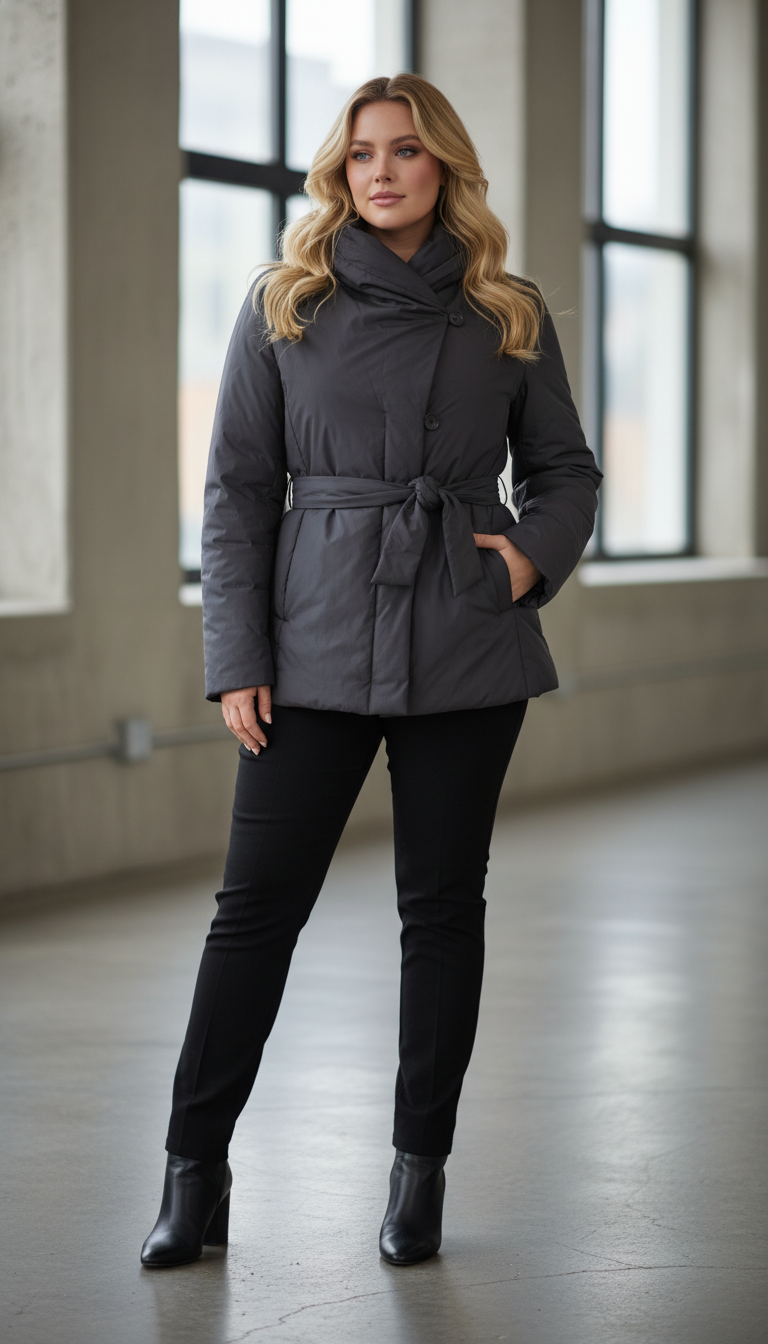 🧥✨ Doudoune noire ceinturée  – Taille 40