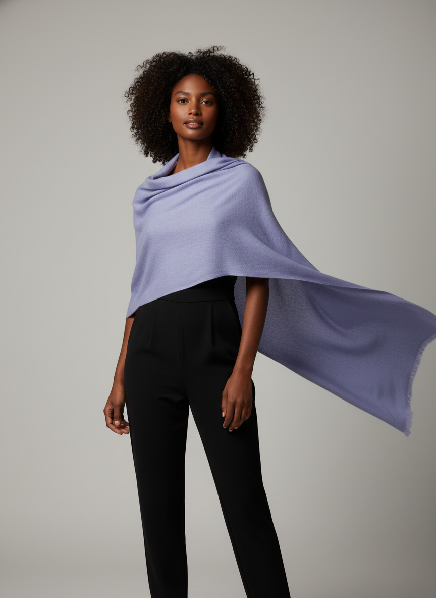 🌸 Écharpe 100% Pashmina – Bleu Ciel 🌸