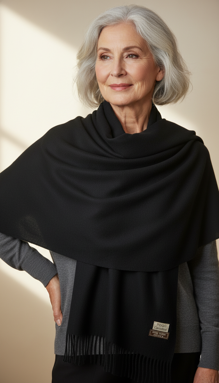 🖤 Étole noire en mix laine – Douceur & Élégance 🧣
