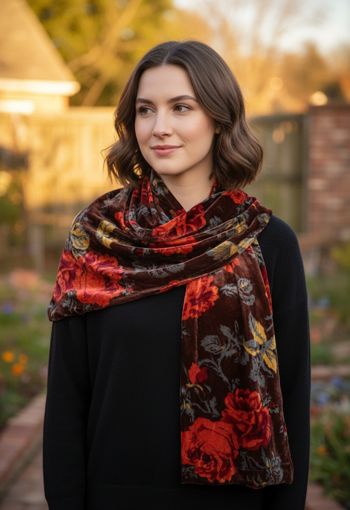 ✨ Écharpe fleurie en velours multicolore 🧣 ✨