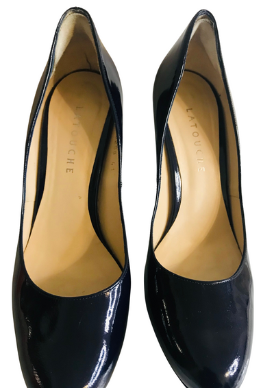 👠✨ Escarpins vernis bleu foncé – Cuir – Pointure 41 (convient 39)