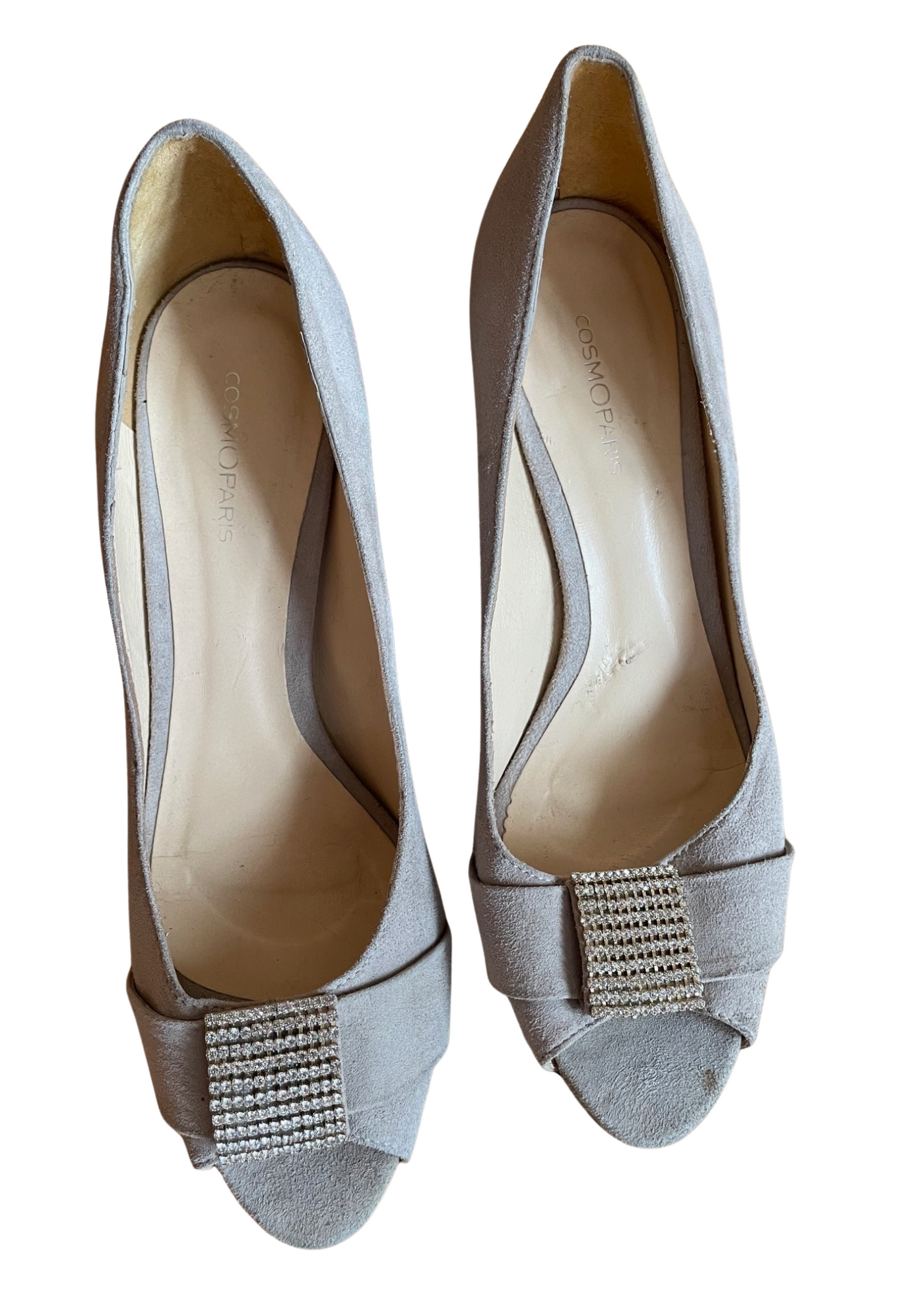 ✨ Escarpins ouverts à strass – Pointure 40, daim gris clair ✨