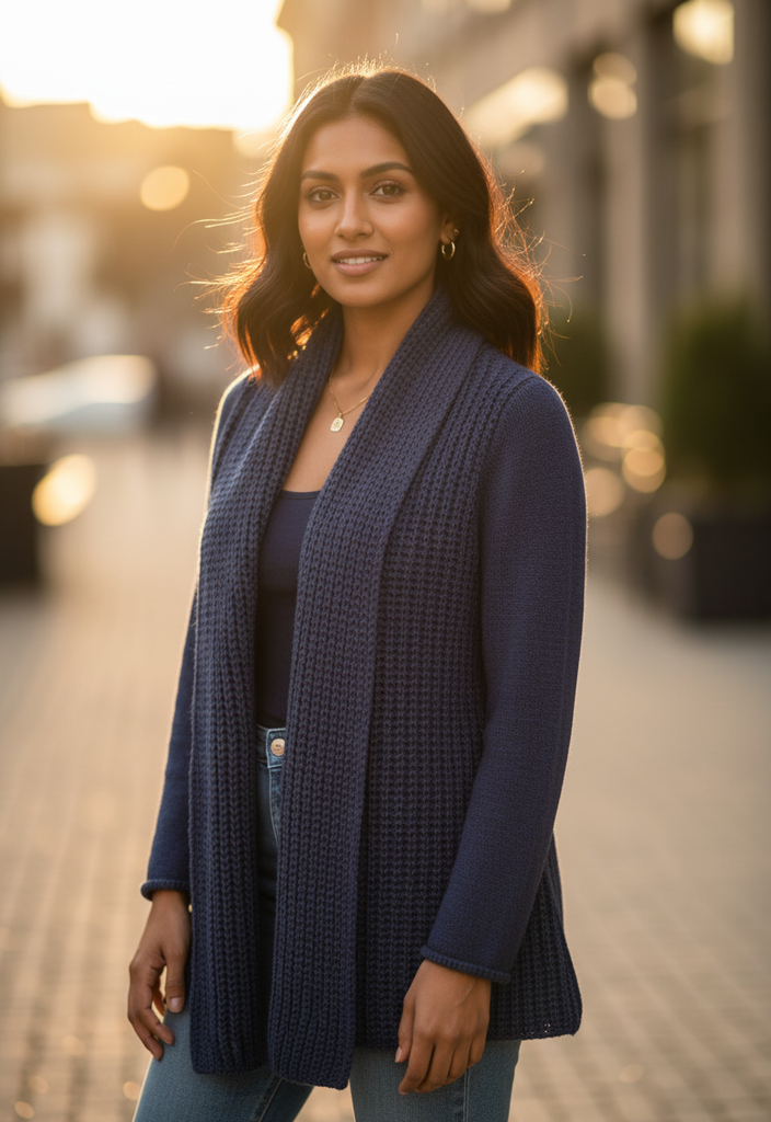 🧥 Gilet long bleu marine en maille Taille 40