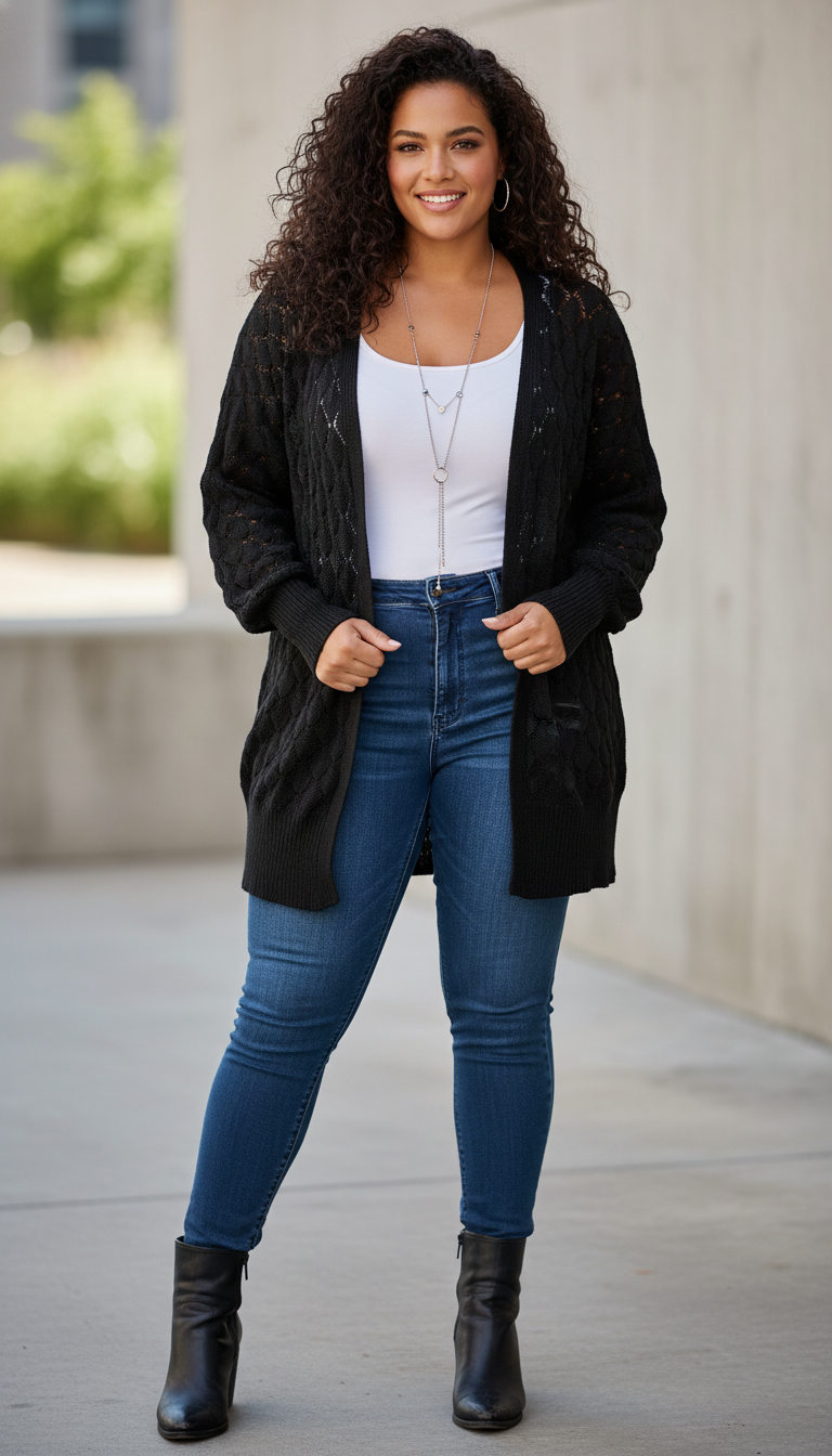 🖤 Gilet ajouré noir – Élégance & confort Taille 50 ✨