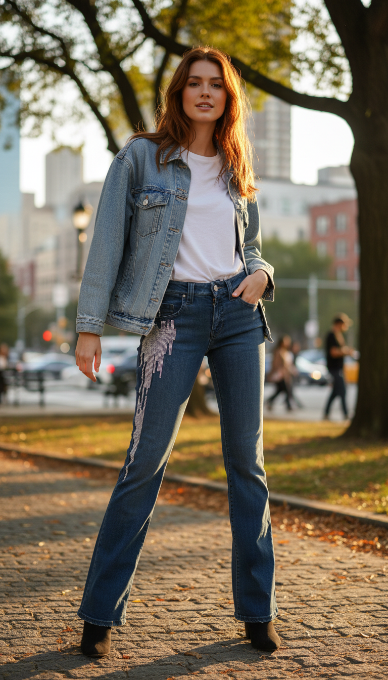 👖 Jean droit bleu Effet diamant – Taille 40 (Neuf) 💎