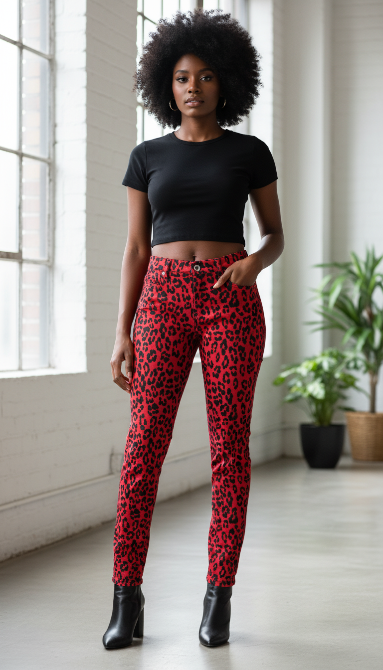✨ Jean slim léopard rouge Taille 38 (Neuf) 🔥🐆
