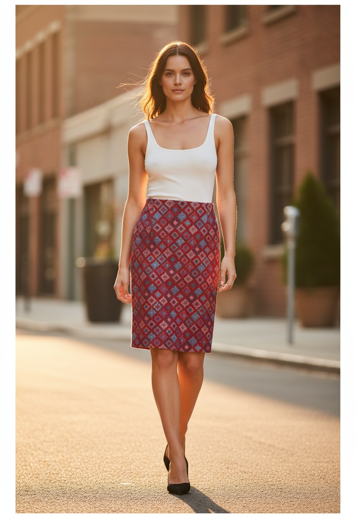 Magnifique jupe droite au tissage jacquard Taille 40 🎨.