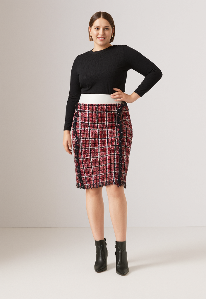 💃 Jupe en tweed bordeaux à franges - Taille 50 💃