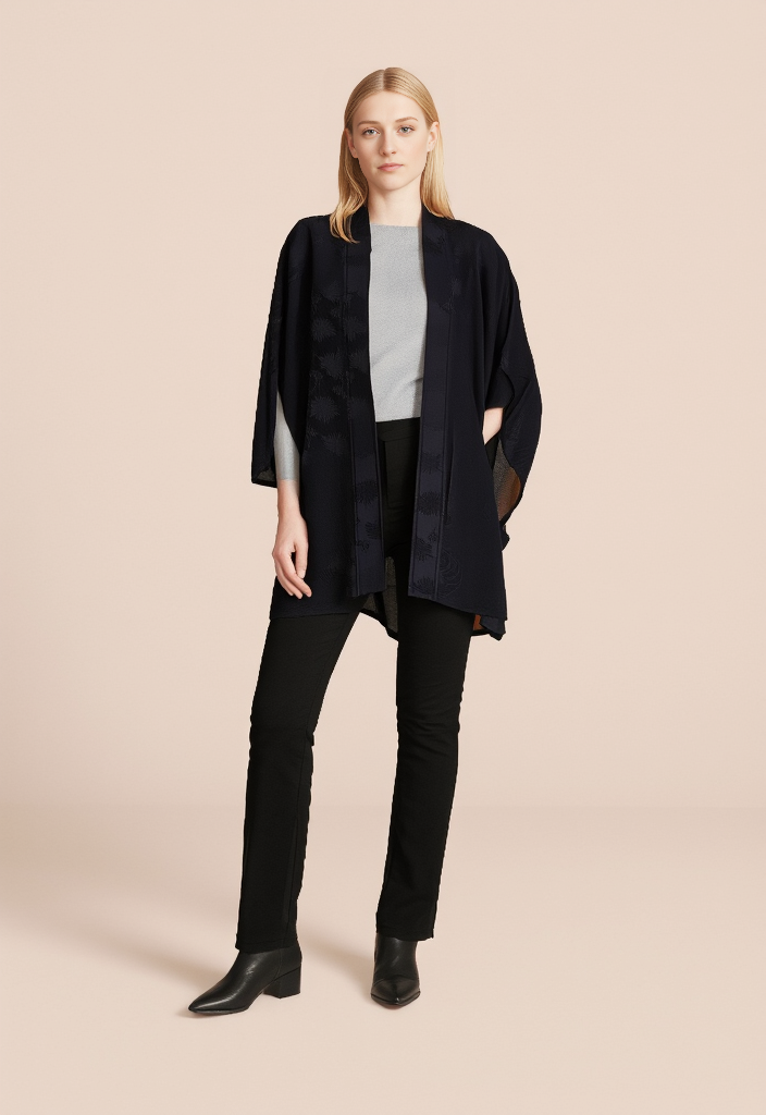 Kimono soie noir jacquard ✨🖤 doublure dorée – Taille 40-42
