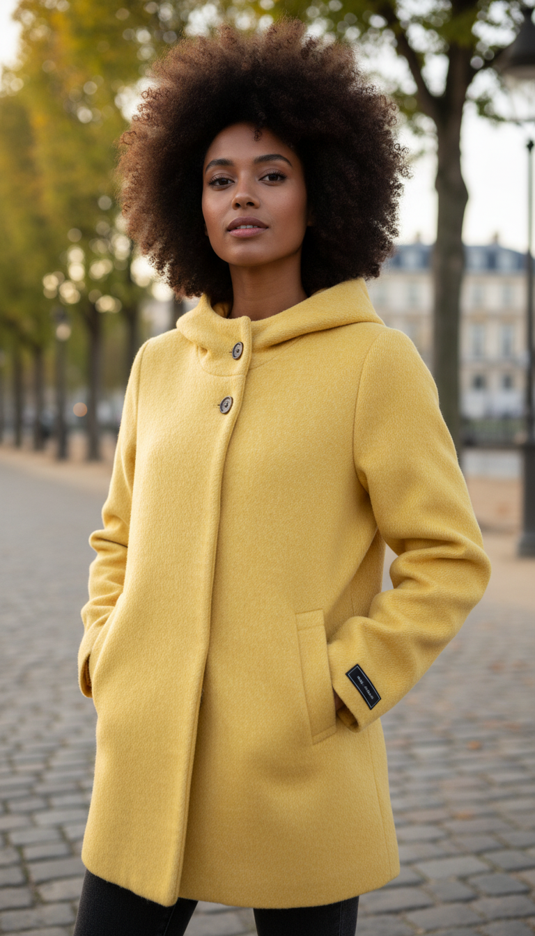 🧥✨ Manteau capuche jaune – Taille 42