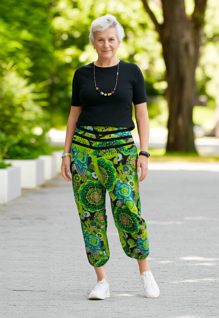 Pantalon fluide bohème imprimé vert – Taille 38 🌿✨