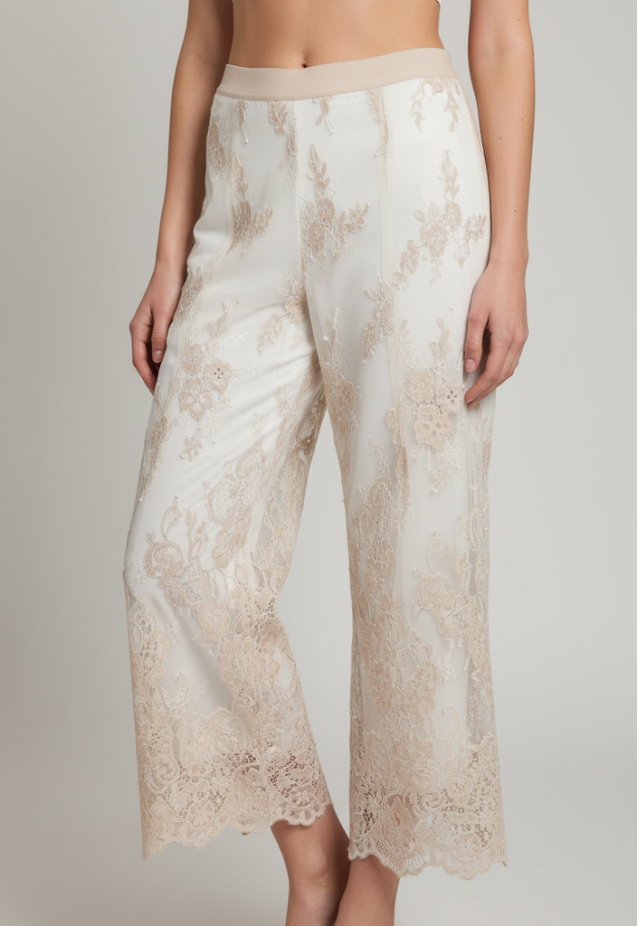 🤍 Pantalon large en dentelle doublée Taille 38 ✨🌸