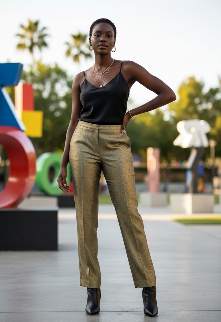 ✨ Pantalon Droit Doré Made in Italy Taille 38 ✨