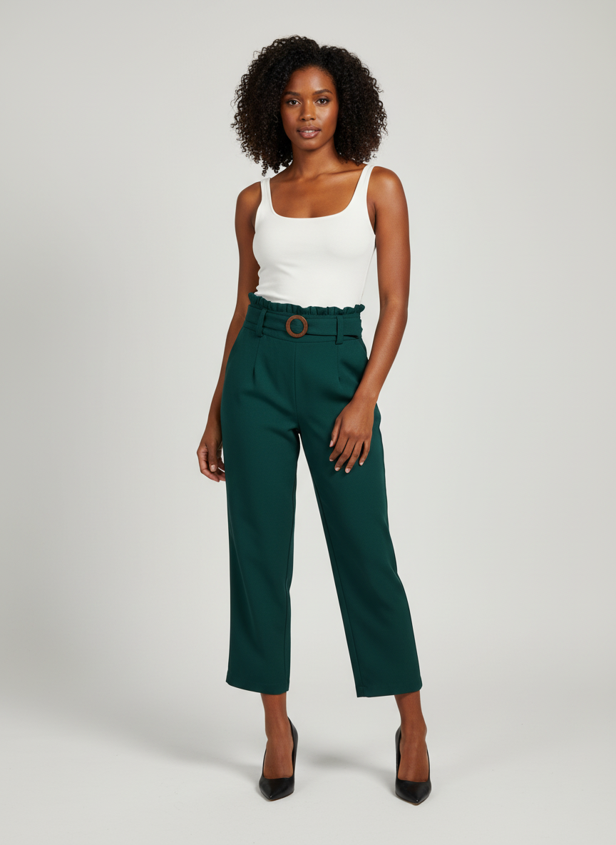 🌲✨ Pantalon large taille haute vert sapin –  Taille 36 ✨🌲