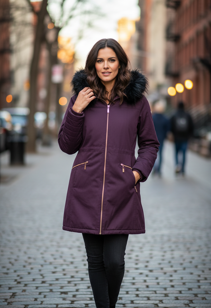 Parka à capuche amovible 💜 – Violet profond chic - Taille 40 🌌