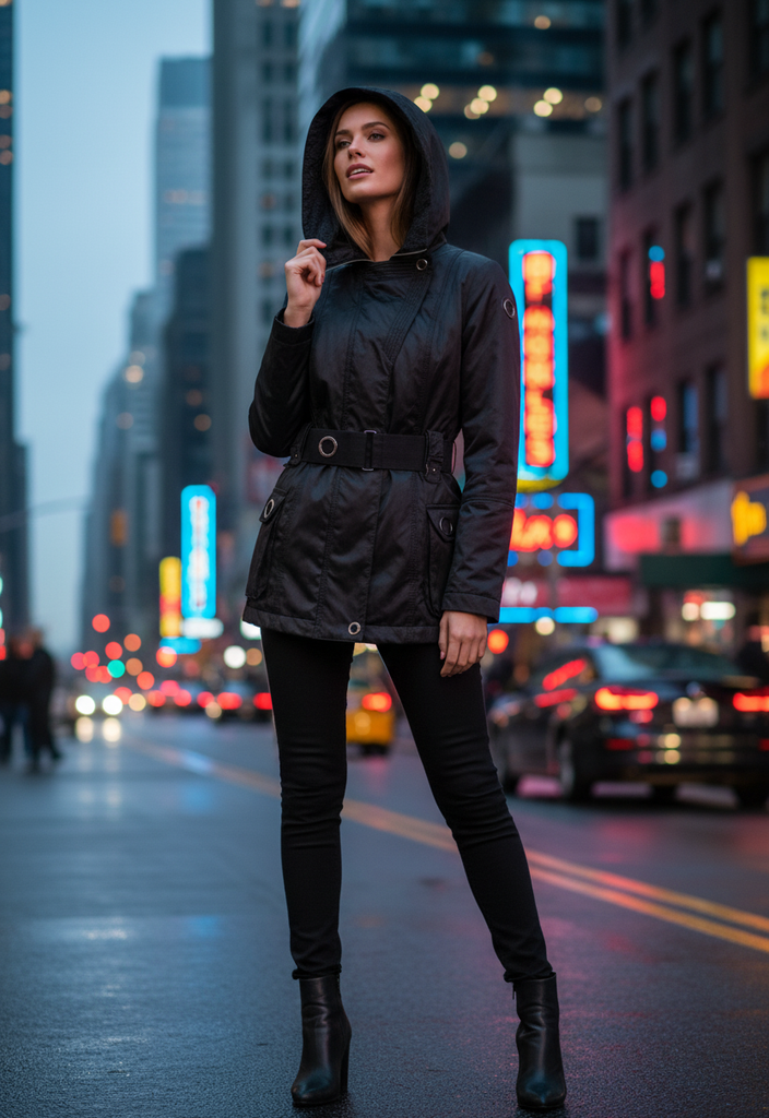 🖤 Parka noire ceinturée à capuche – Taille 36 🖤