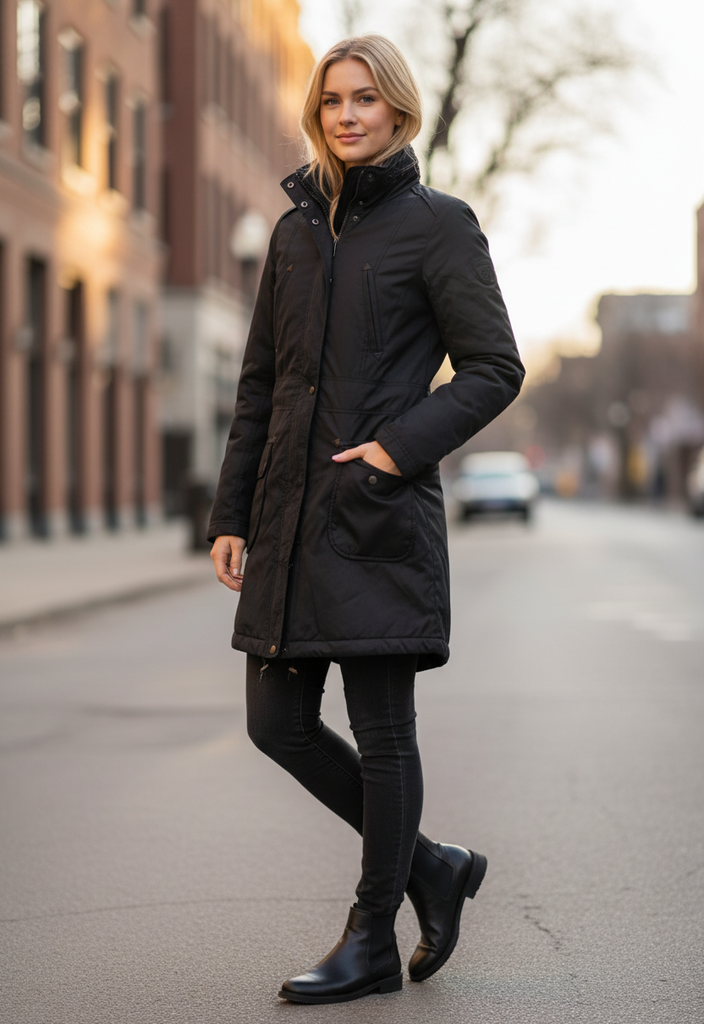 🖤 Parka noire doublée fausse fourrure – Taille 38