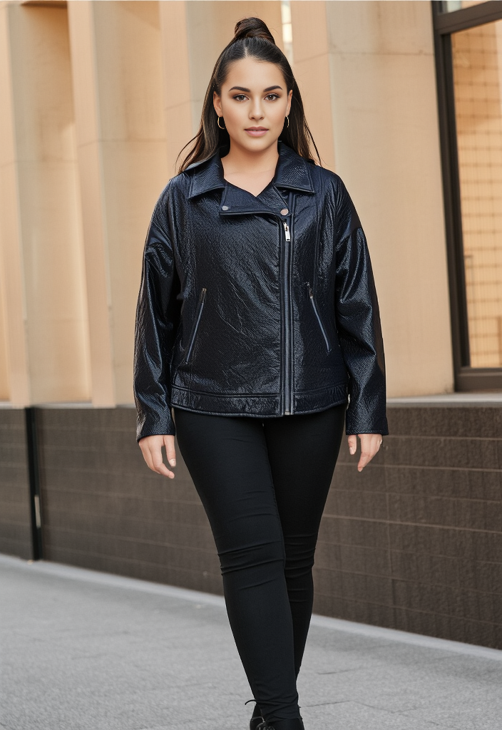 Veste biker vernie noire effet froissé – Taille 46 🖤