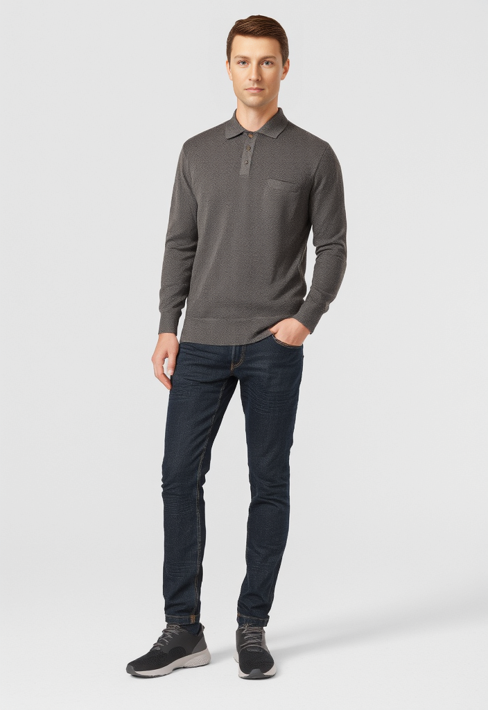 🧥 Polo marron à manches longues en laine mélangée Taille L 🧥