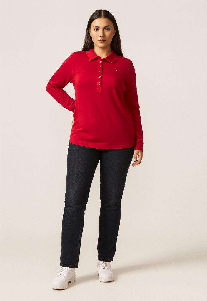 Polo rouge 🔴 – Slim Fit, manches longues Taille 42 ✨