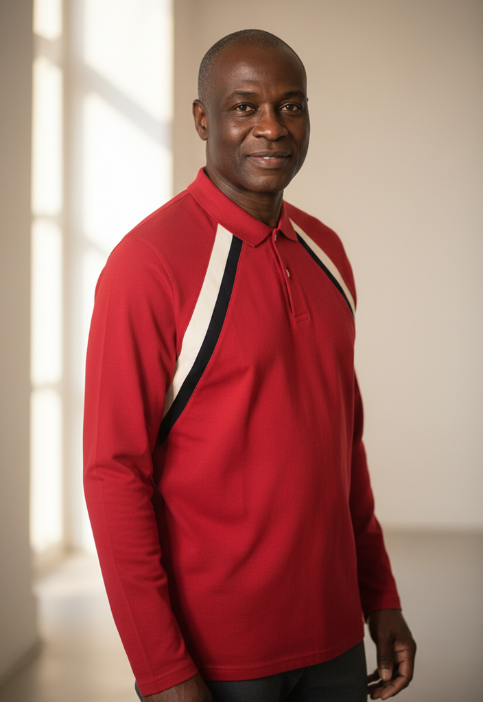 🧢 Polo rouge à bandes contrastantes Taille L