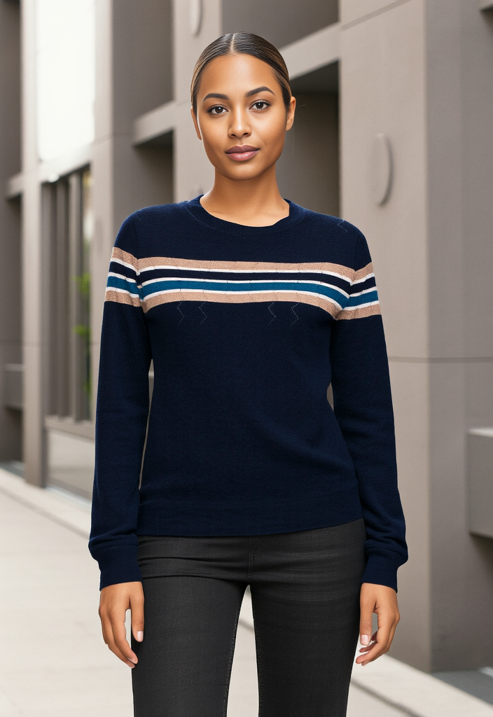✨ Pull bleu marine à rayures dorées & turquoise Taille 38 ✨