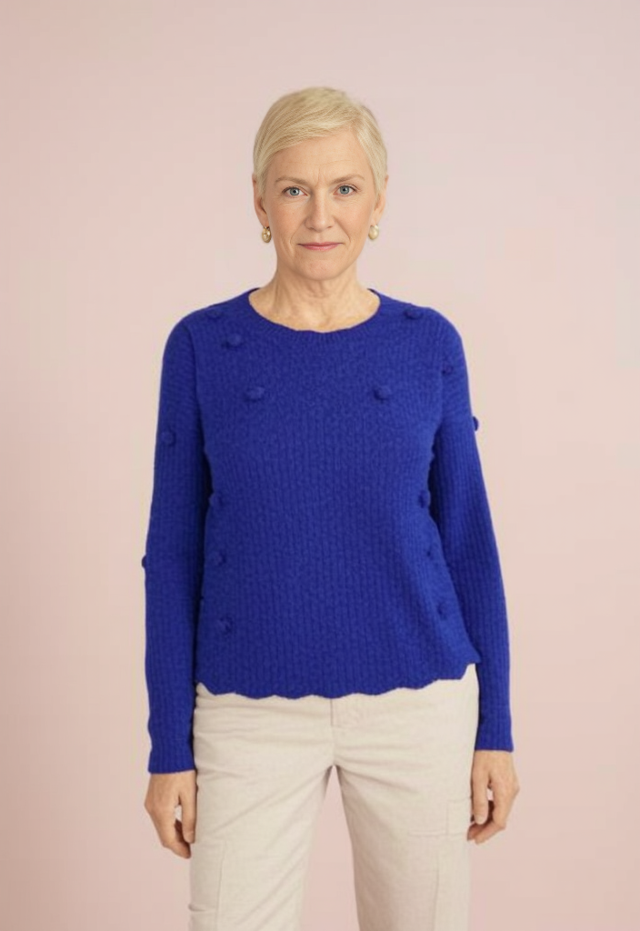 🌟 Pull laine et mohair bleu avec pompons 🌟