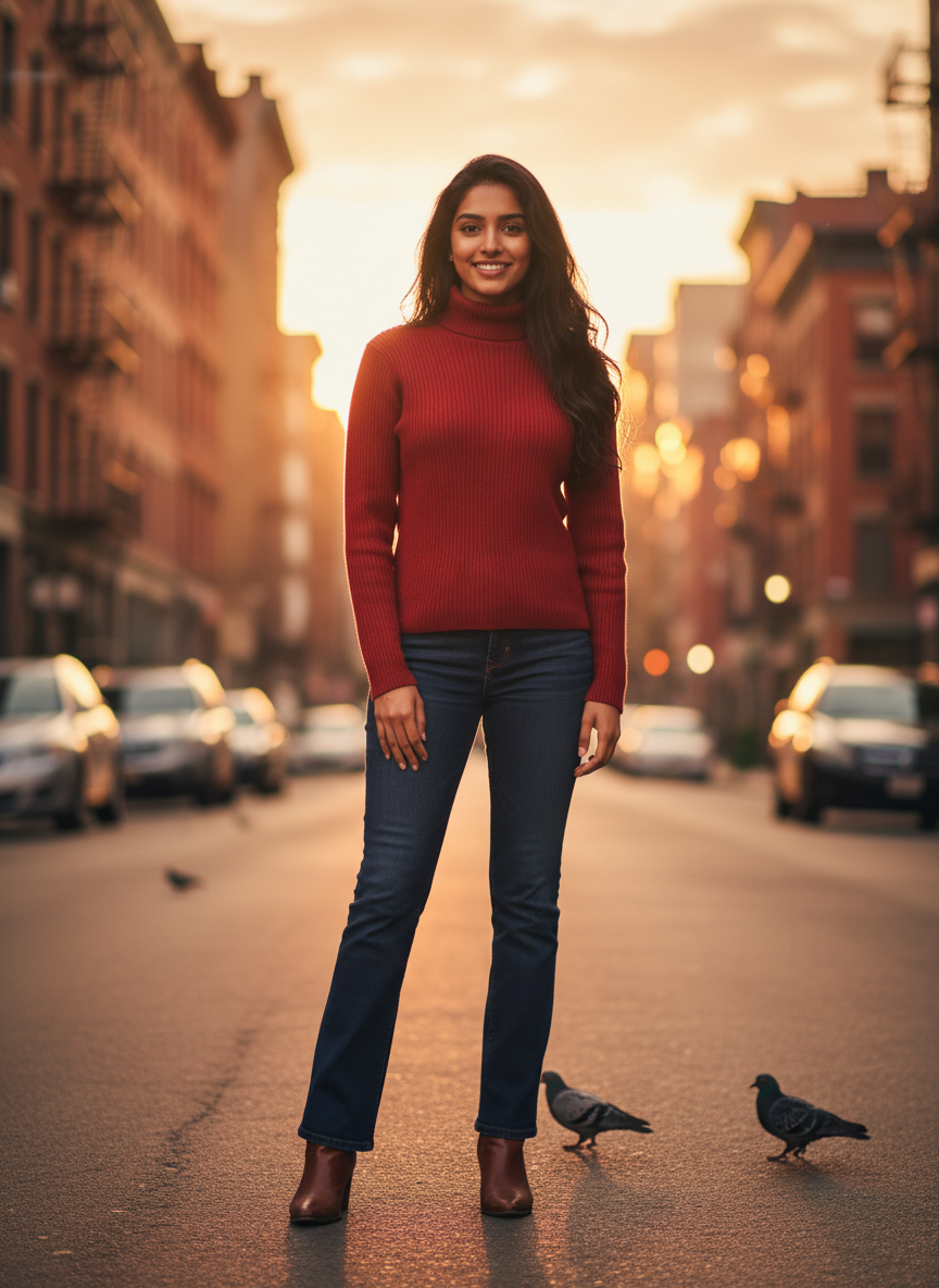 🧶✨ Pull col roulé rouge en laine mérinos – Taille 40