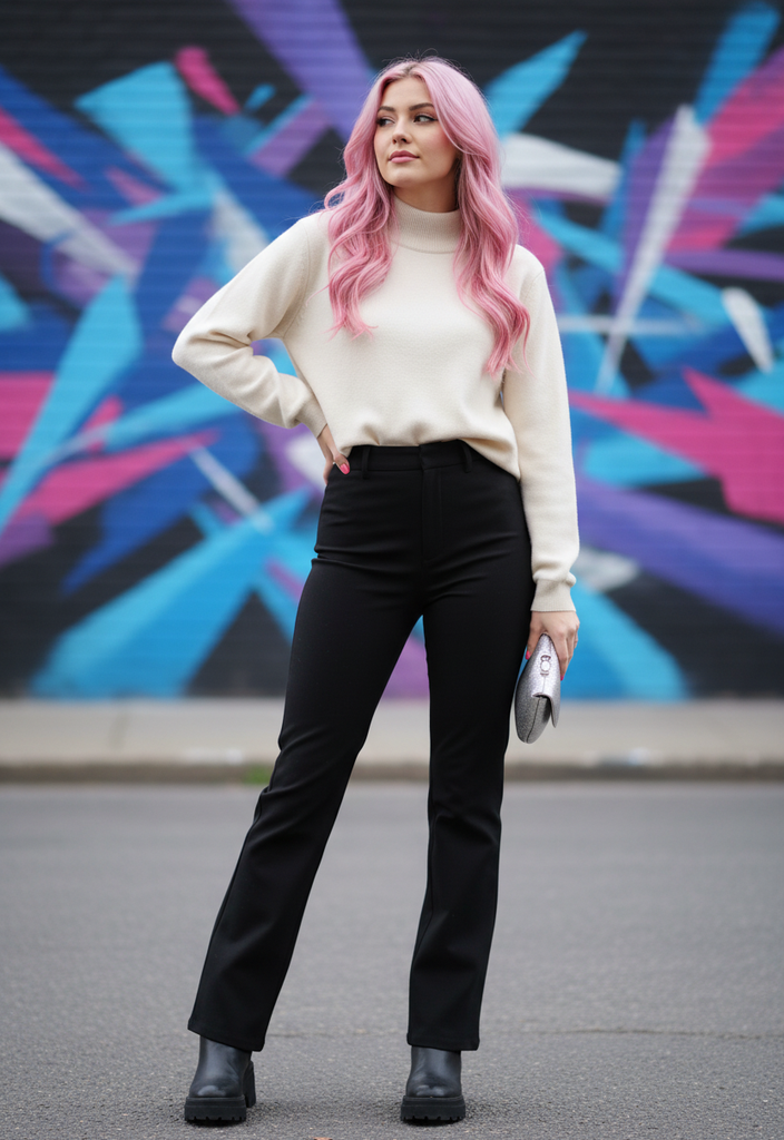 🥰 Pull col roulé oversize – Bande pailletée Taille 36 ✨