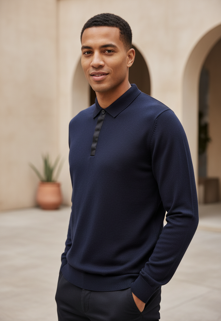 💙 Pull polo bleu marine en laine 🧶 – Taille S